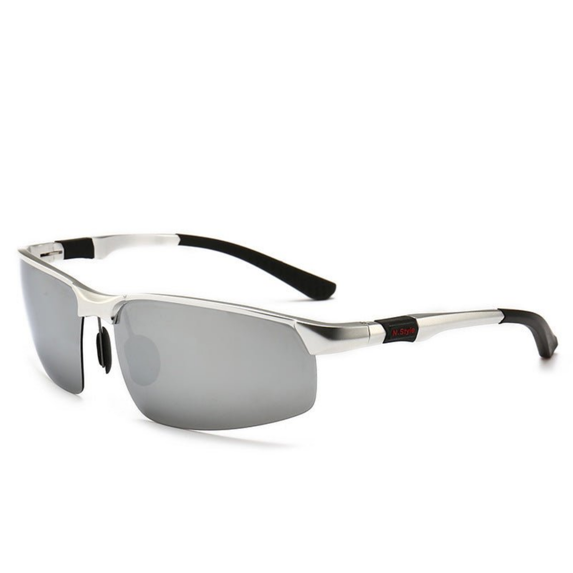 A pair of aluminum-magnesium polarized sunglasses designed for style and functionality. These lightweight sunglasses feature a modern frame with a sleek finish, offering durability and comfort. The polarized lenses provide excellent UV protection and reduce glare, making them ideal for outdoor activities and sunny days