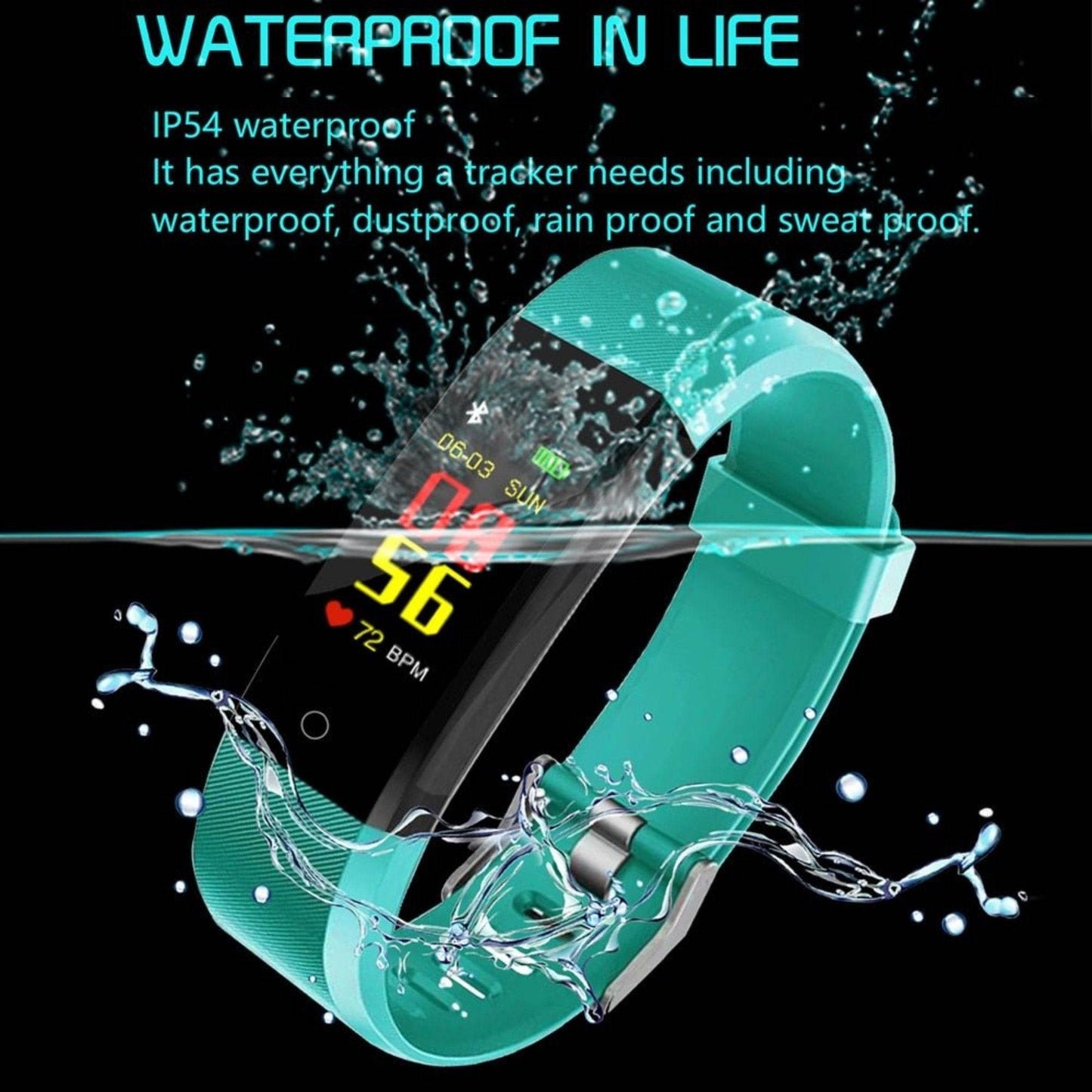 115+ Fitness Tracker with heart rate, blood pressure, sleep, and step monitoring. Waterproof, Bluetooth, and compatible with Android & iOS devices